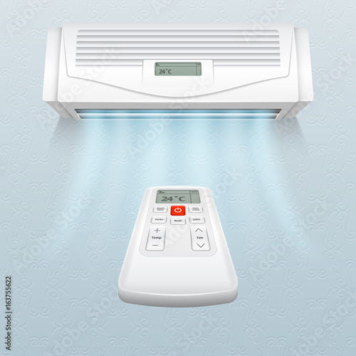 Conditioner with fresh air streams. Climate control in home and office vector illustration