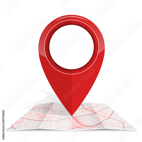 GPS icon mock up red color on map paper.vector illustration