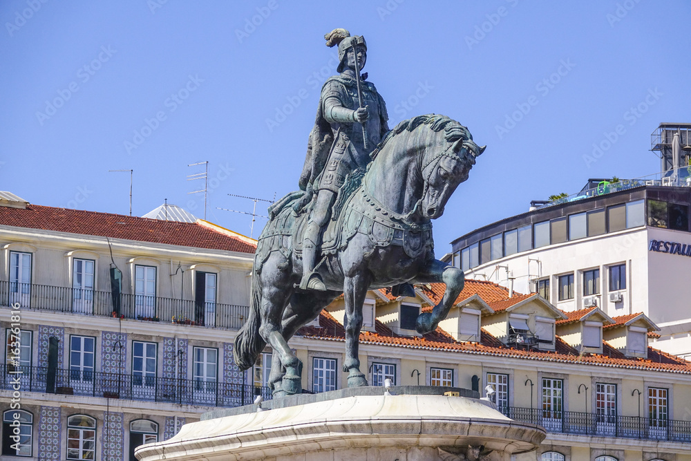 Monument and statue on the Figueira Square in Lisbon - Dom Joao