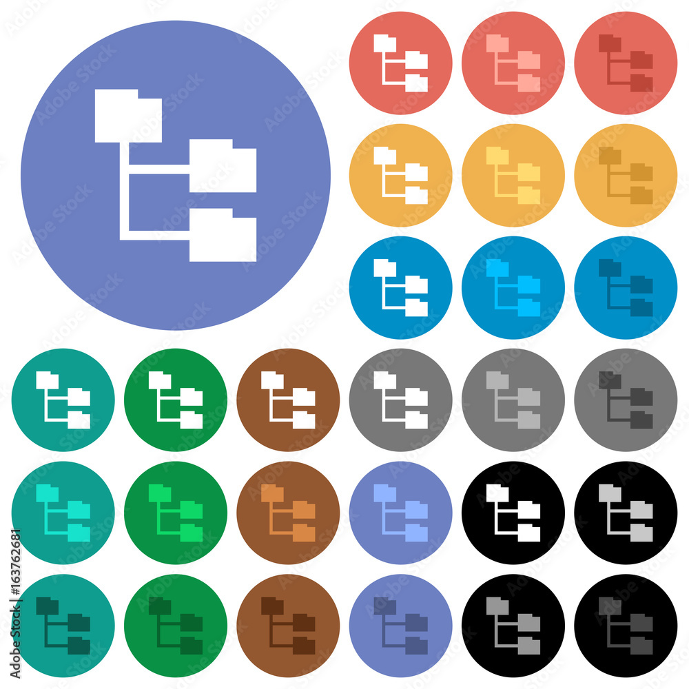 Folder structure round flat multi colored icons Folder structure round flat multi colored icons