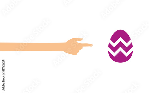 Hand zeigt auf - Ei