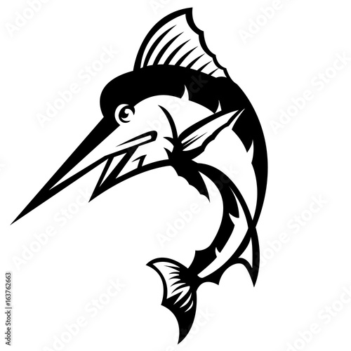 big sword fish or marlin fish mascot fishing logo community or hobby
