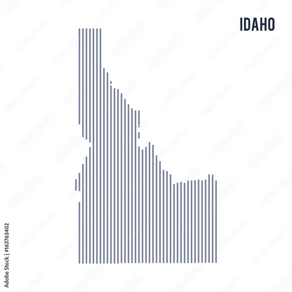 Vector abstract hatched map of State of Idaho with vertical lines isolated on a white background. Vector abstract hatched map of State of Idaho with vertical lines isolated on a white background.