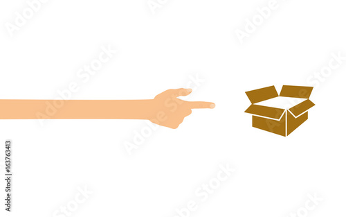 Hand zeigt auf - Kiste