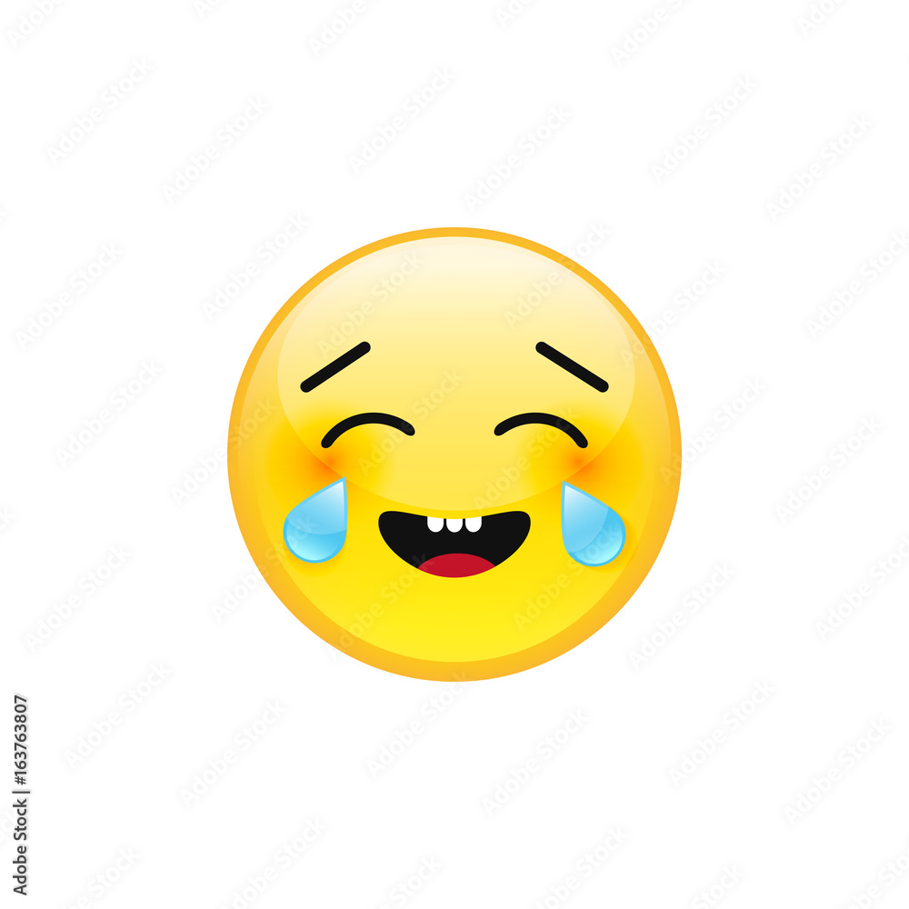 Vector emoji emoticon smiling laughing face with tears of joy. Yellow  laughing crying emoji icon isolated on white background. Stock Vector |  Adobe Stock