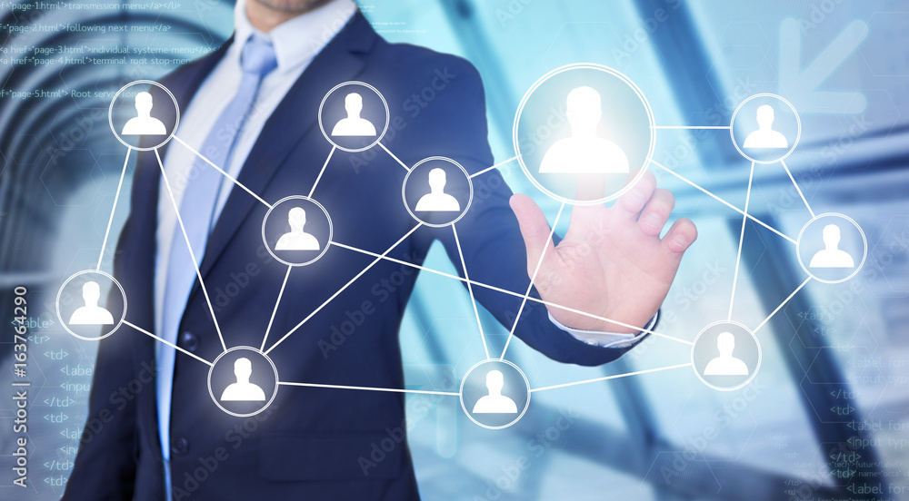 Businessman touching technology interface with professional contact icon Businessman touching technology interface with professional contact icon