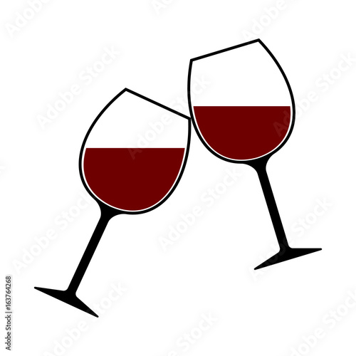 Red Wine Glasses Clink Icon Isolated, Cheers