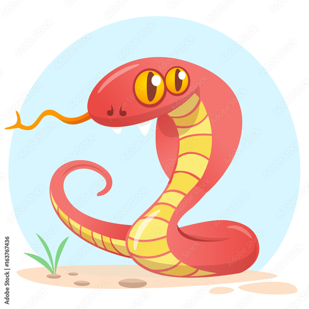 Cartoon red snake. Cute cartoon character. Wild animal collection. Baby  education. Isolated. White background. Flat design Vector illustration  Stock Vector | Adobe Stock
