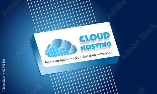Inscription cloud hosting with plastic symbol of cloud