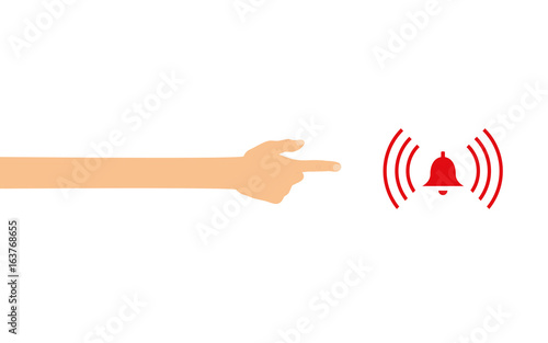 Hand zeigt auf - Alarmglocke
