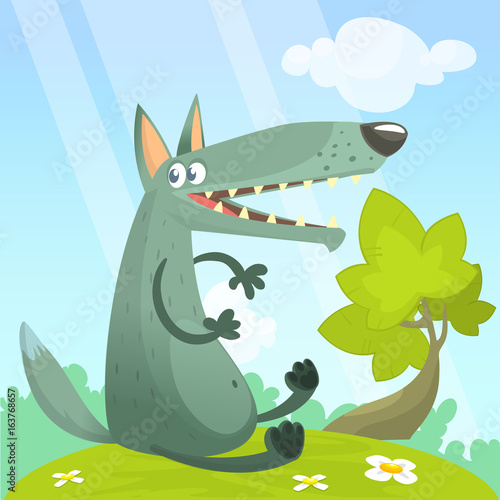  Cute cartoon wolf character. Wild forest animal collection. Baby education. Isolated. White background. Flat design Vector illustration