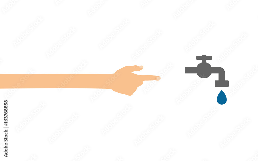 Fototapeta premium Hand zeigt auf - Wasserhahn