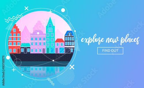 Vector travel banner with an urban landscape