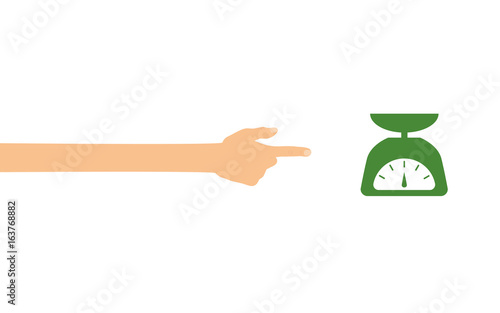 Hand zeigt auf - Küchenwaage