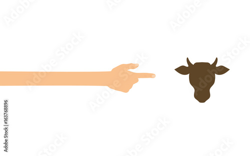 Hand zeigt auf - Kuhkopf