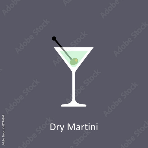 Dry Martini cocktail icon on dark background in flat style