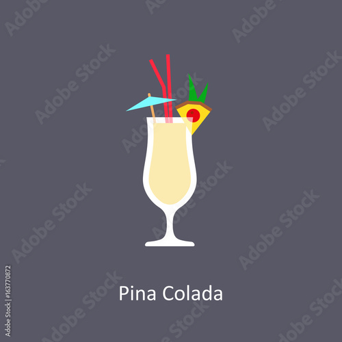 Pina Colada cocktail icon on dark background in flat style