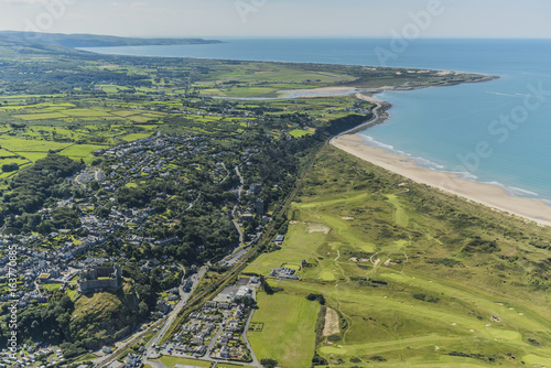 Harlech, Gwynedd, Wales, Uk. Aerial view of the North West Welsh coastline 12 August 2015