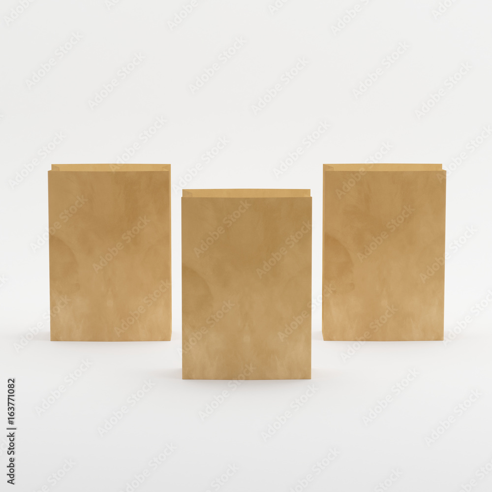 Recycle Brown Paper Bag Mock-up Template On Isolated White Background, Ready For Your Design, 3d Illustration
