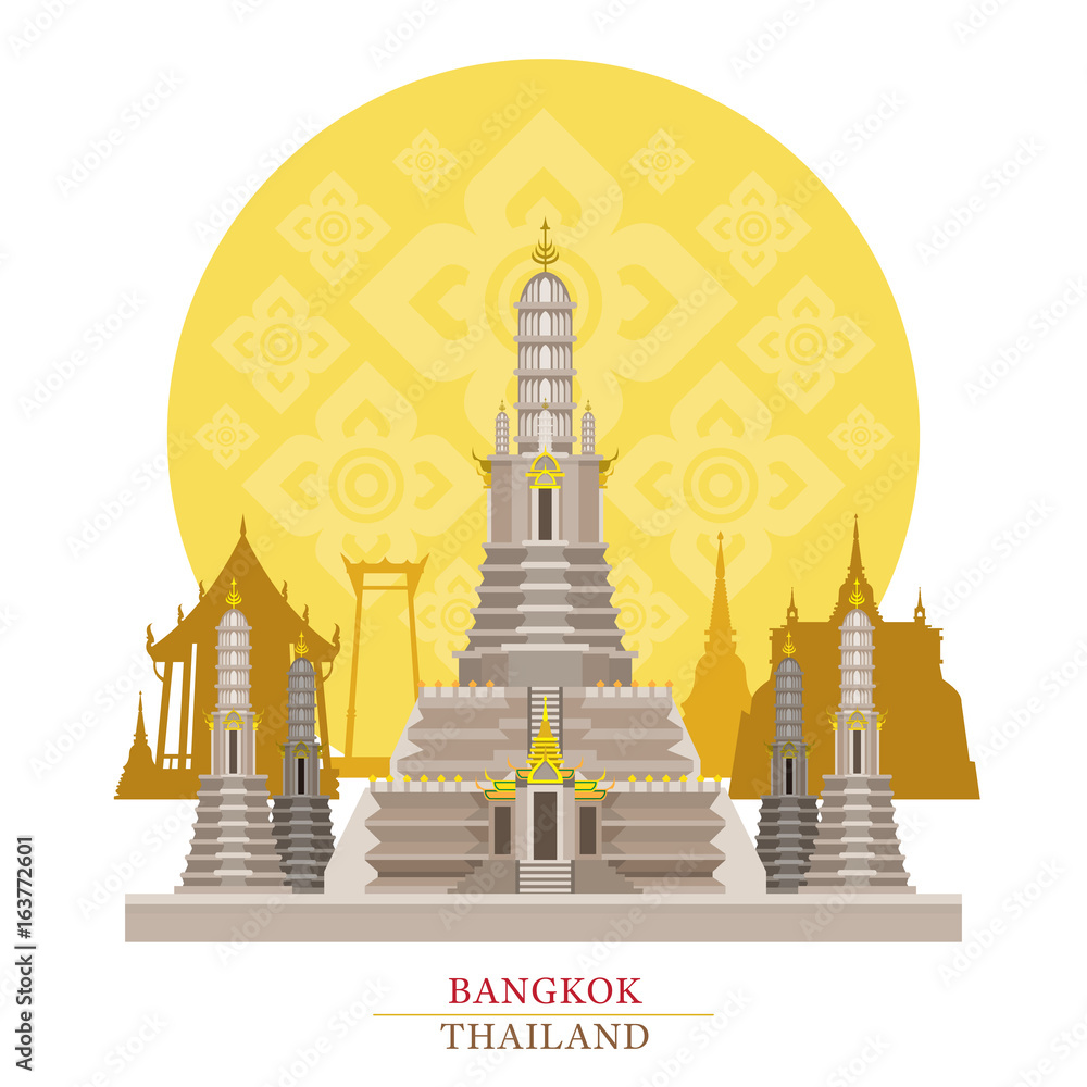 Obraz premium Wat Arun (Temple of Dawn), Bangkok, Thailand with Decoration Background