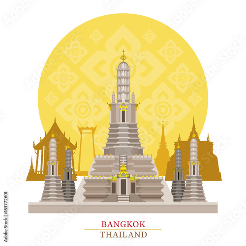 Wat Arun (Temple of Dawn), Bangkok, Thailand with Decoration Background
