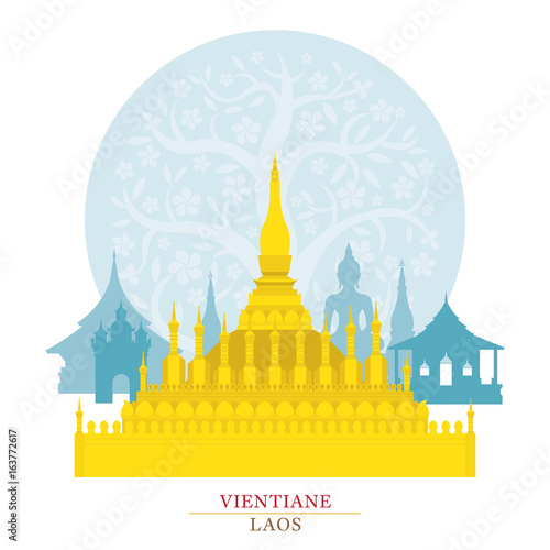 Phra That Luang, Vientiane, Laos with Decoration Background