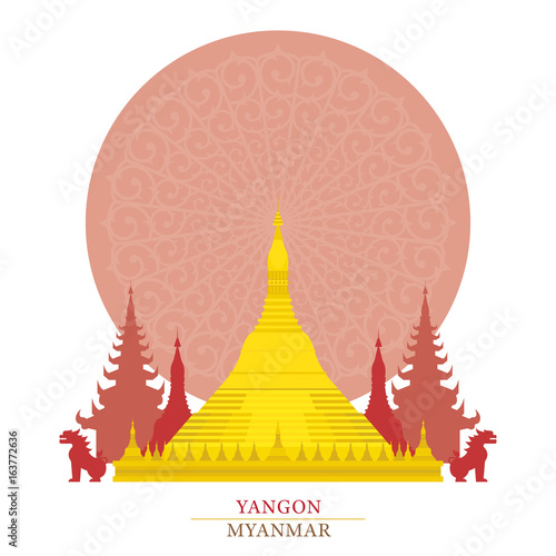 Shwedagon, Yangon, Myanmar with Decoration Background