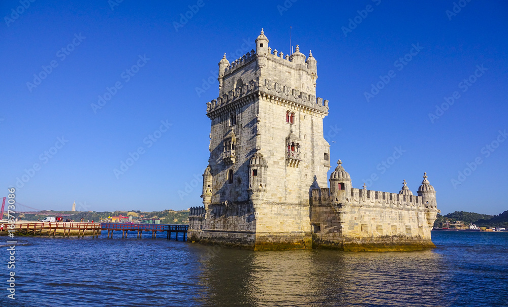 Famous Belem Tower in the city of Lisbon
