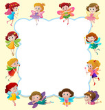 Border design with cute fairies flying