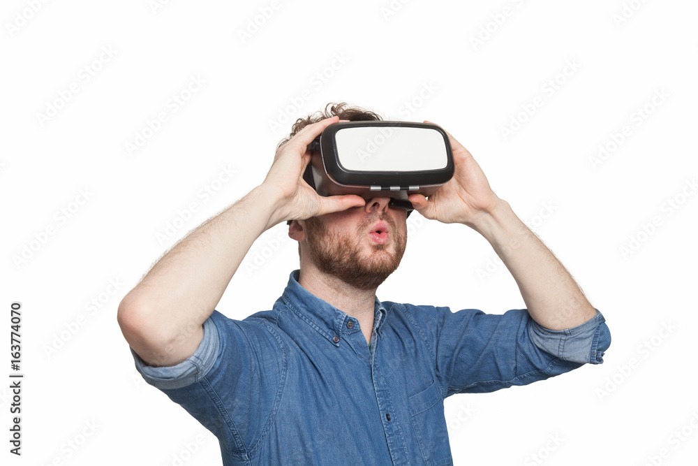 Man wearing virtual reality goggles