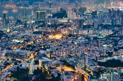 Bird eye view of the busiest area in Kowloon, Hong Kong