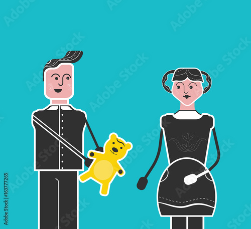 Good manners. Boy shares his toy with girl. Сhild education and  upbringing. Funny flat vector illustration