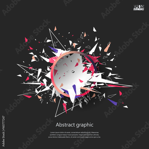Abstract faceted element cracked into multiple fragments. Explosion effect. Eps10 Vector illustration.