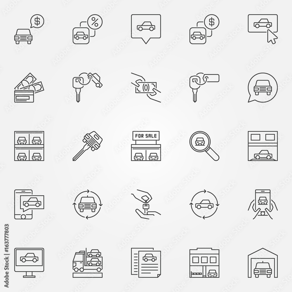 Buying a car icons set Buying a car icons set
