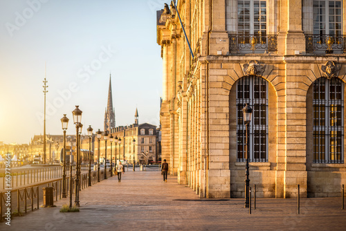 Fototapeta Naklejka Na Ścianę i Meble -  Street view ner the famous La Bourse square during the morning in Bordeaux city, France