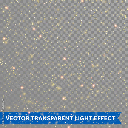 Gold partciles glitter or vector sparkling stars light on transparent background