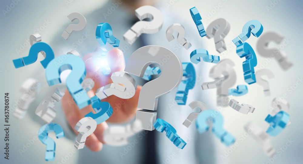 Businessman using 3D rendering question marks Businessman using 3D rendering question marks