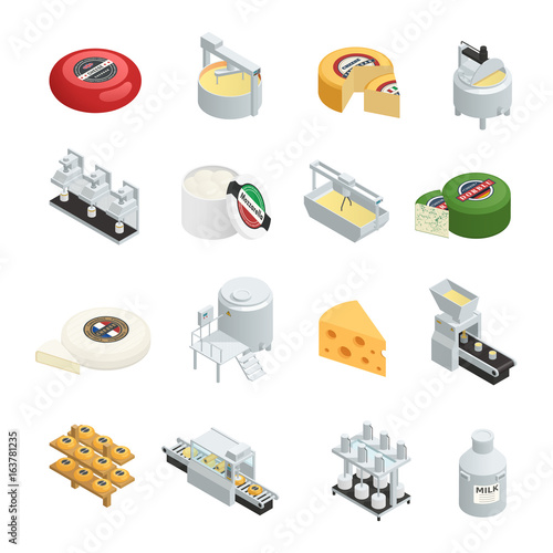 Cheese Production Isometric Icons Collection 