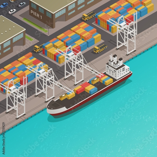 Freight Barges Harbor Wharf Isometric