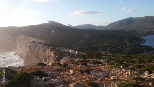 Cap caccia, alghero, sassari, sardaigne, italie, falaise, roche, rocher, paysage, verdure, mer, médittérannée, vague, couché soleil