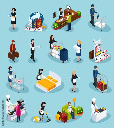 Hotel Service Isometric Icon Set