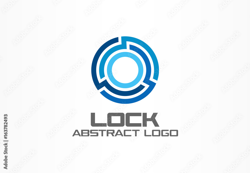 Abstract logo for business company. Corporate identity design element. Technology, Industrial, Logistic, bank logotype idea. Connect, integrate, circle lock, globe protect concept. Color Vector icon Abstract logo for business company. Corporate identity design element. Technology, Industrial, Logistic, bank logotype idea. Connect, integrate, circle lock, globe protect concept. Color Vector icon