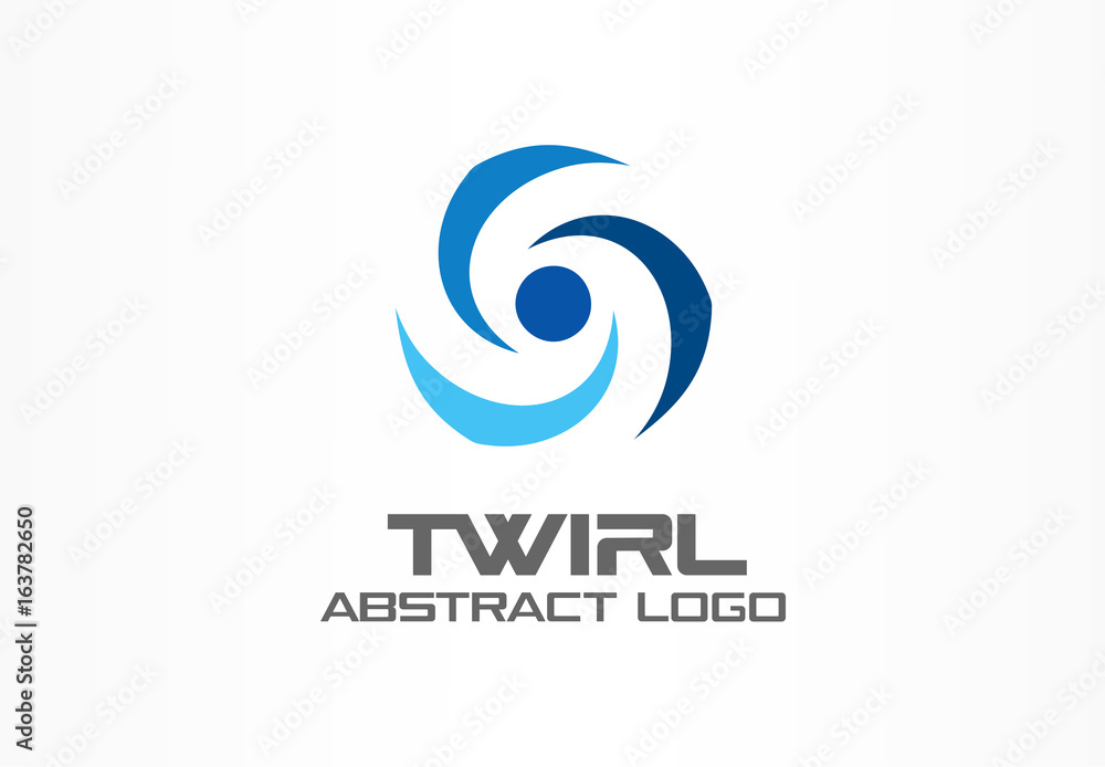 Abstract logo for business company. Corporate identity design element. Eco friendly energy, twirl, propeller, screw logotype idea. Flower, swirl connect circle, environment concept. Color Vector icon