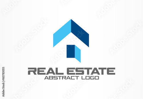 Abstract logo for business company. Corporate identity design element. Real estate service, construction, roof and open door logotype idea. Growth house, arrow up home concept. Color Vector icon