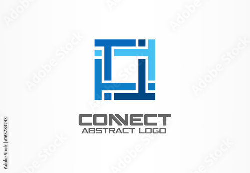 Abstract logo for business company. Corporate identity design element. Puzzle solution, finance, bank logotype idea. Square group, network integrate, technology mix concept. Color Vector connect icon © Hilch
