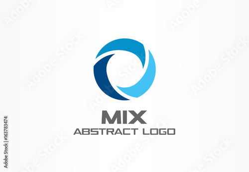Abstract logo for business company. Corporate identity design element. Globe, teamwork, healthcare, aqua swirl Logotype idea. Water blue, circle three segment mix concept. Colorful Vector icon