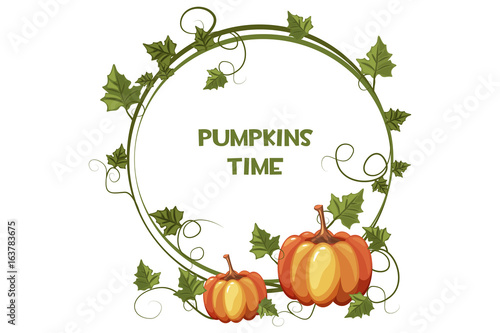 Happy autumn and pumpkin time, background wreath