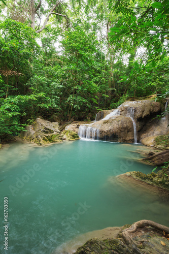 Level 1 of Erawan Waterfall in Kanchanaburi, Thailand