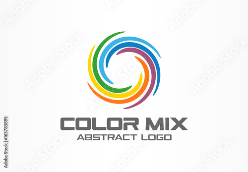 Abstract business company logo. Corporate identity design element. Color circle segments mix, round spectrum logotype idea. Multicolor art palette, paint swirl, rainbow concept. Colorful Vector icon