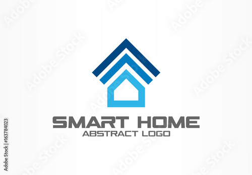 Abstract logo for business company. Corporate identity design element. Smart house system, wi-fi remote control logotype idea. Home technology development, alarm concept. Colorful Vector icon